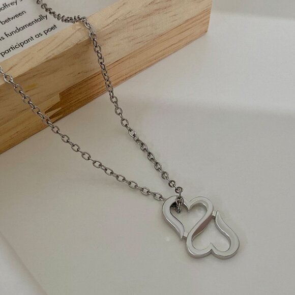 3/$35 Double Heart Shape Silver Pendant Chain Necklace Love Jewelry Gifts - Picture 7 of 9